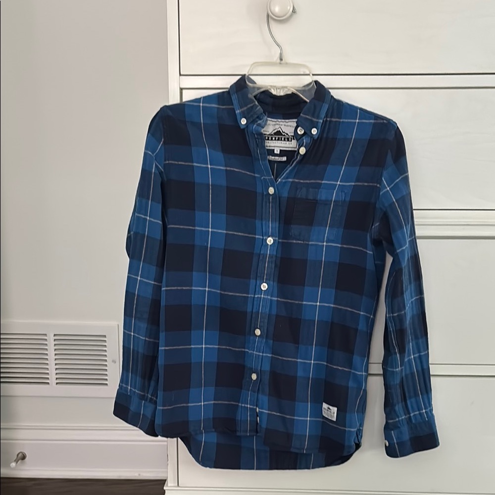 Navy and turquoise Plaid Shirt